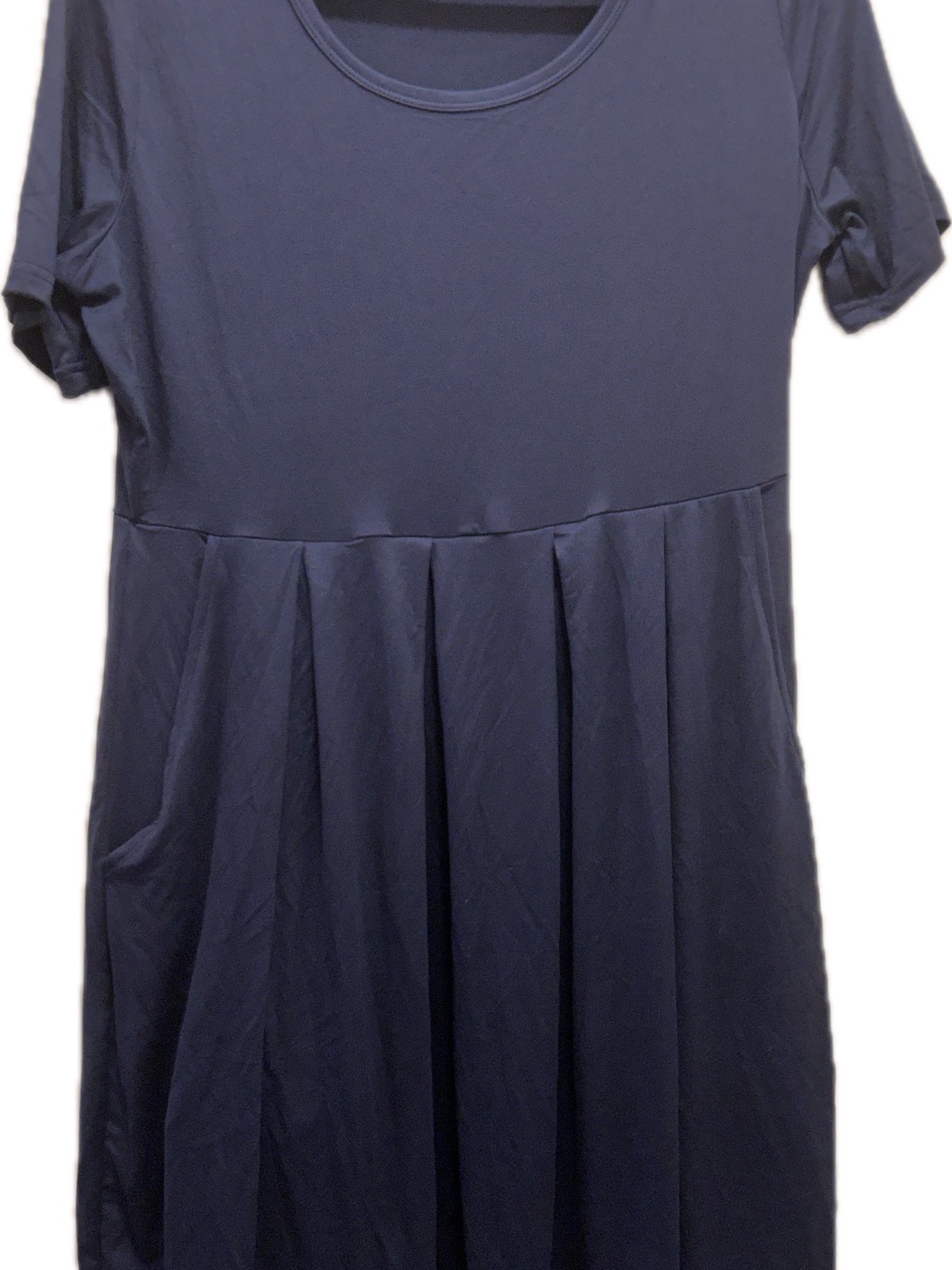 Nwot Szxl Lightweight Navy Short-Sleeve Pleated Dress W/Pockets Ptp 19 L 37.5